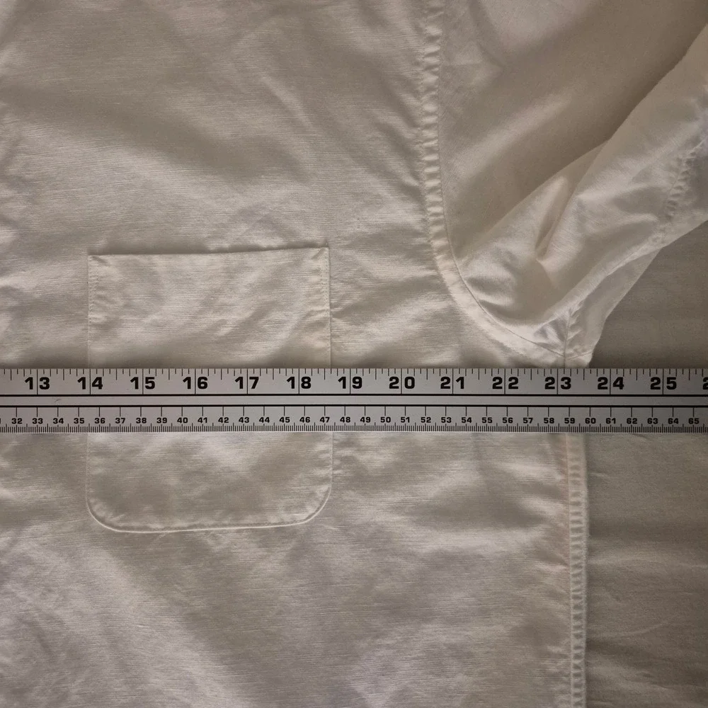 Uniqlo Mens White Cotton Linen Band Collar Short Sleeve Shirt Size M